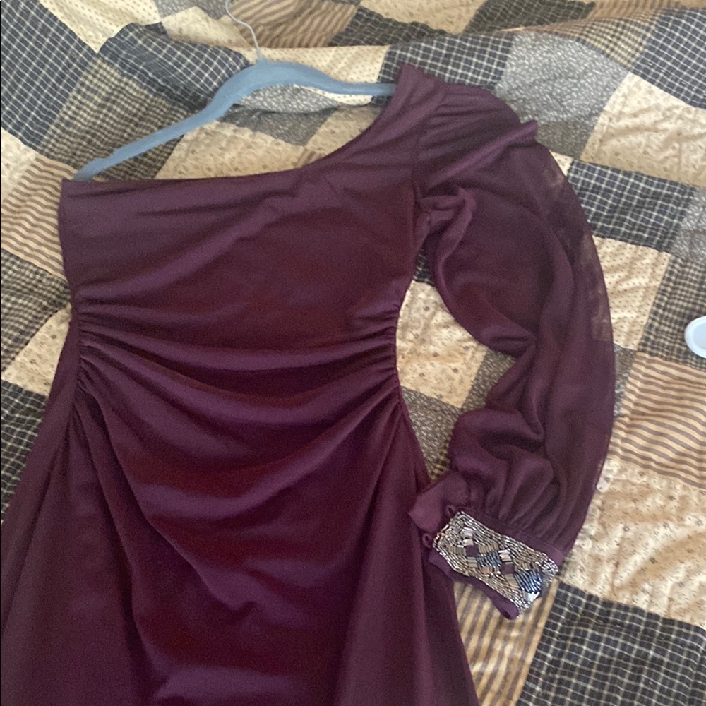 Ruby Rox Red One Shoulder Bishop Sleeve Cocktail Dress